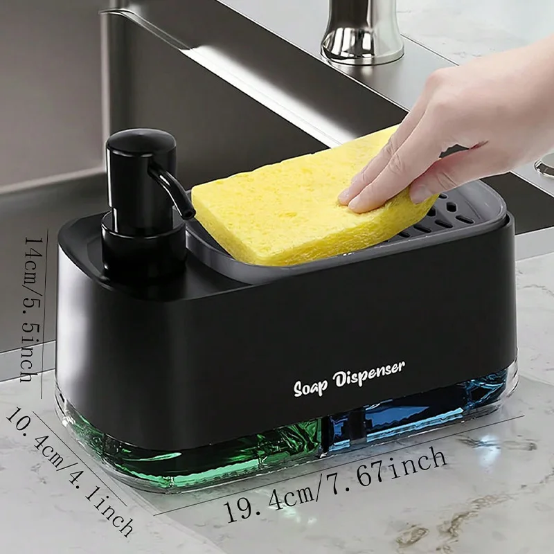 

Hand and Dish Soap Dispenser for Kitchen Sink Detergent Dispenser Dual Soap Dispenser with Sponge Holder Manual Press Soap Box