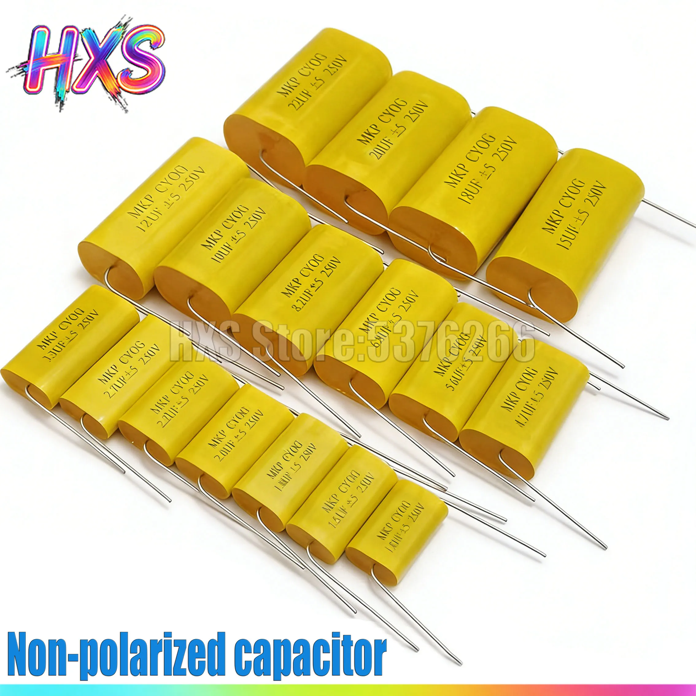 2PCS 1UF 3.3UF 4.7UF 47UF Film Capacitor Audio 250V DC Round Axial Lead Type Polypropylene Capacitors Yellow Frequency Dividing