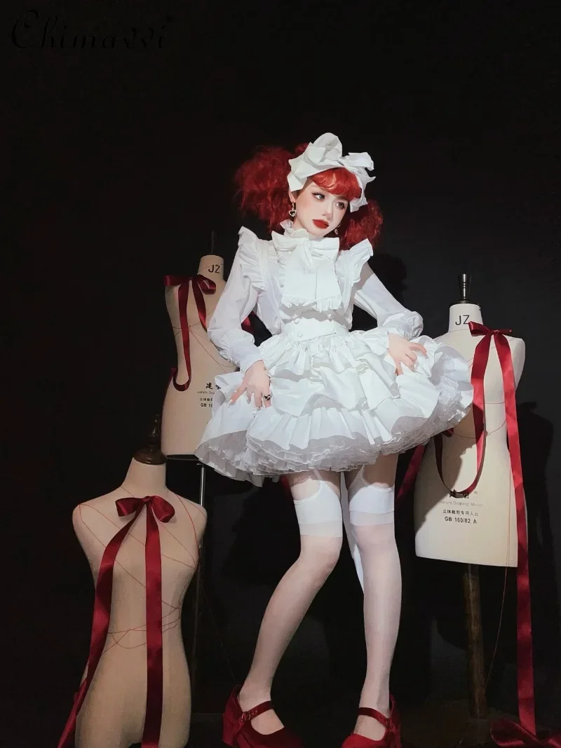 مجموعات تنورة لوليتا 2025 الربيع والخريف جديد القوطية عيد الميلاد ثقافة فرعية فتاة طويلة الأكمام القوس الكبير قميص عالية الخصر Sk كعكة تنورة