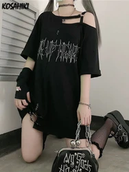 KOSAHIKI Y2k Girl Letter Print Off Shoulder Punk T-shirts Women Casual Street Black Gothic T Shirt Harajuku Streetwear Aesthetic