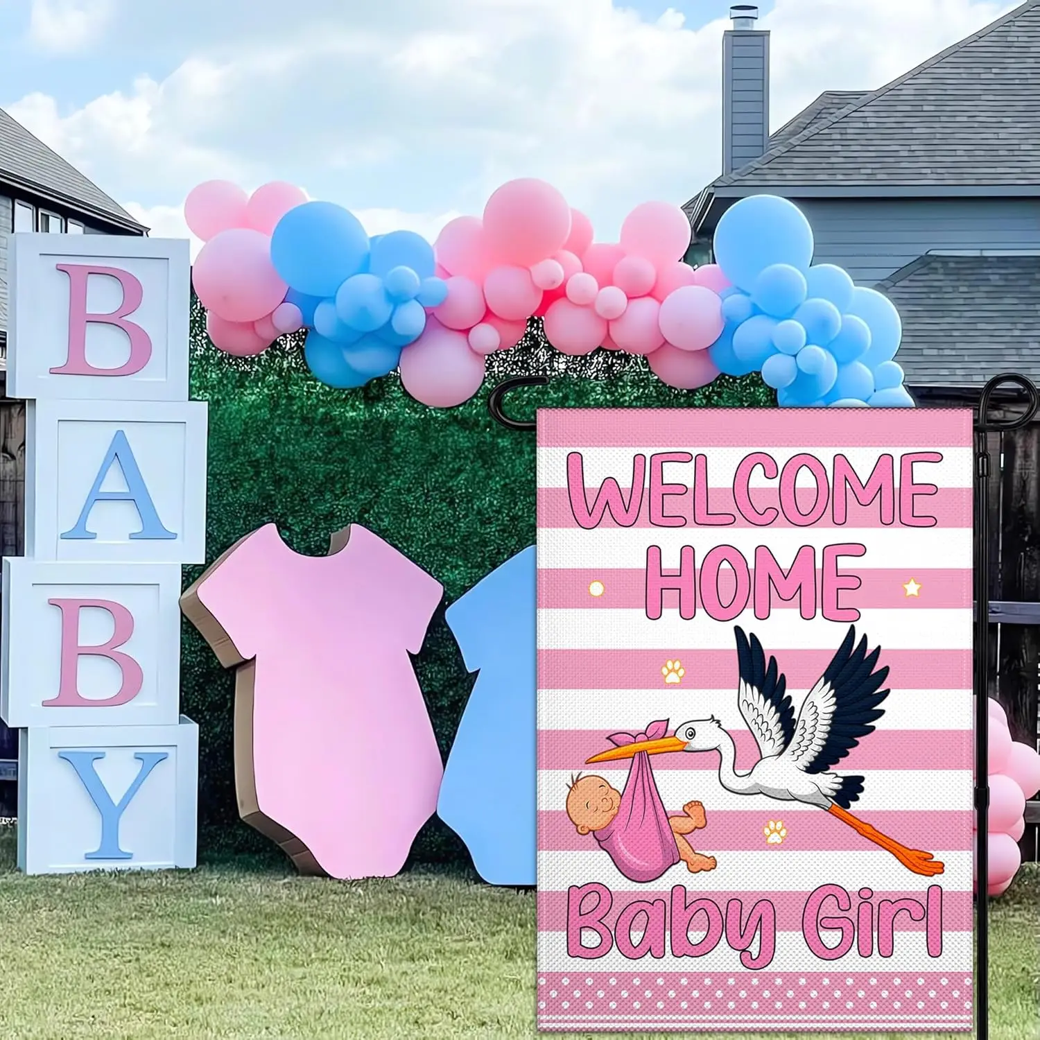 Welcome Home Baby Girl Garden Flag 12x18 Inch Its A Girl Garden Flags for Outside Double Sided 3Ply Stork Garden Flag Baby Showe