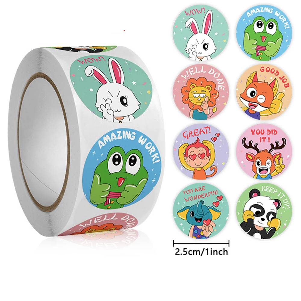 100-500pcs Kids Cute Animals Round  Reward stickers for Children Teaching Toy Gift Card Party Packaging Wrapping Labels