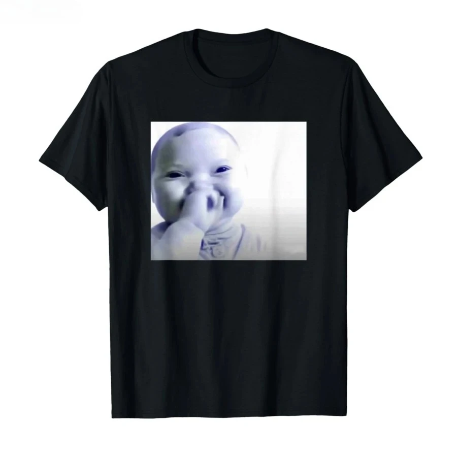 Funny AI Baby Holding Laugh Meme Viral Trend T-shirt for Women T Shirts Short Sleeve Tops Streetwear Women's Tees Casual Clothes