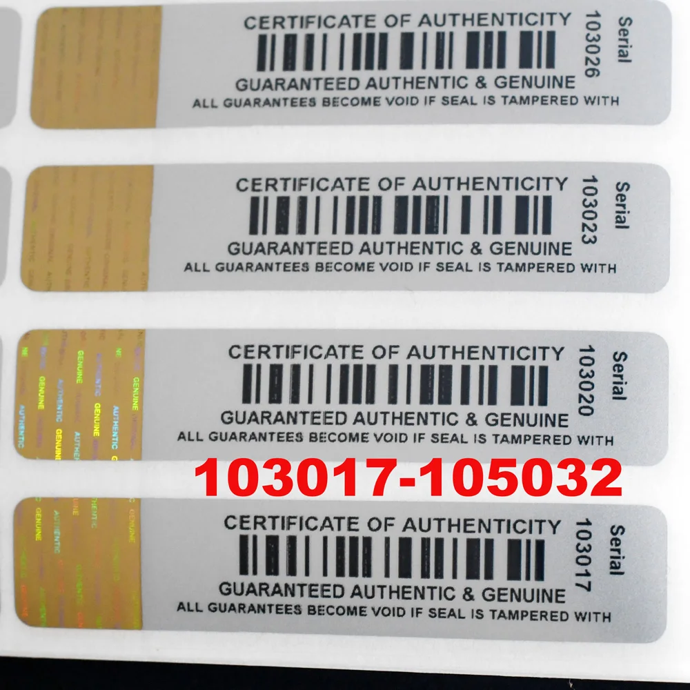 Certificate Of Authenticity Guarantee Authentic Genuine Become Void If Seal is Tampered Glod Finish Serial Number