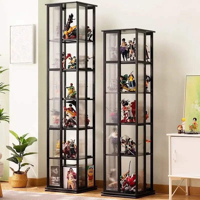 Solid wood rotating figure display cabinet transparent acrylic rack storage dustproof Lego building block display rack