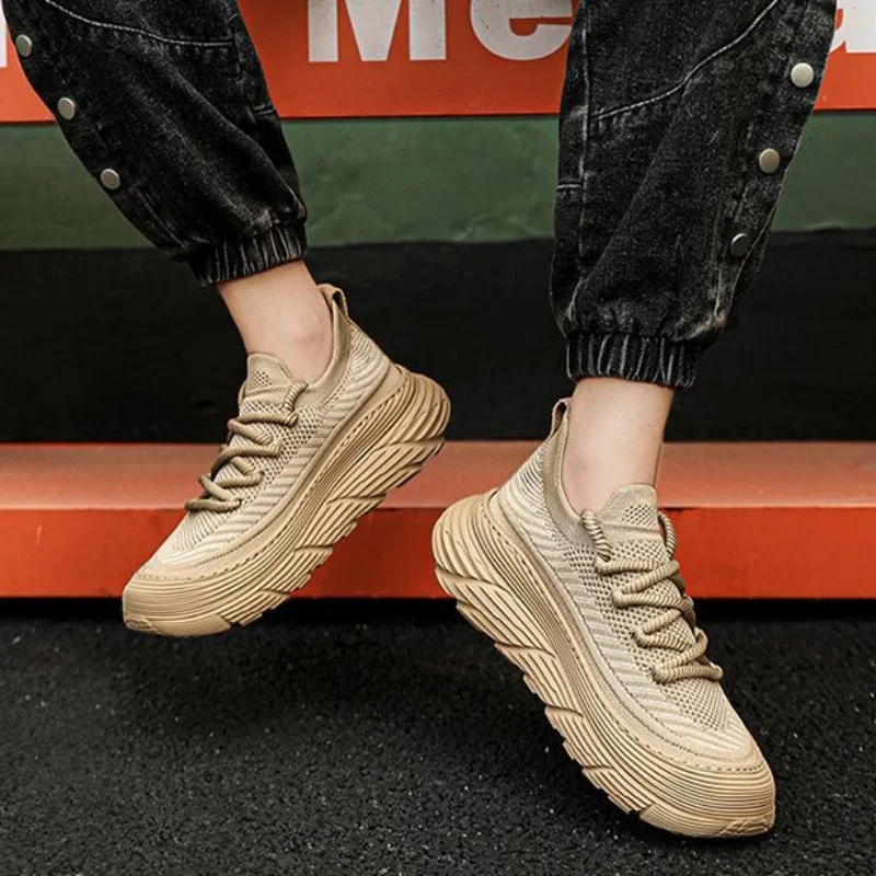 Male Shoes Lightweight Men\'s Casual Sneakers Thick Platform Mesh Trend 2024 Gym Original Deals Outdoor On Sale Breathable Wide