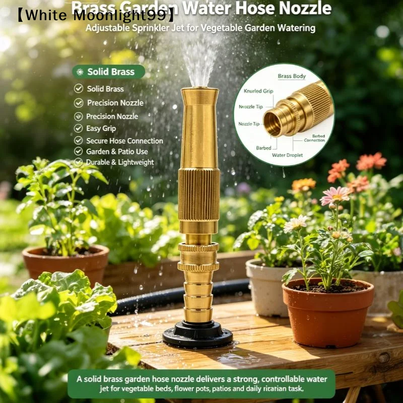 1/2PCS New Garden Brass Adjustable Spray Hose Nozzle High Pressure Straight Copper For Car Washing Adjustable Nozzle〔White〕