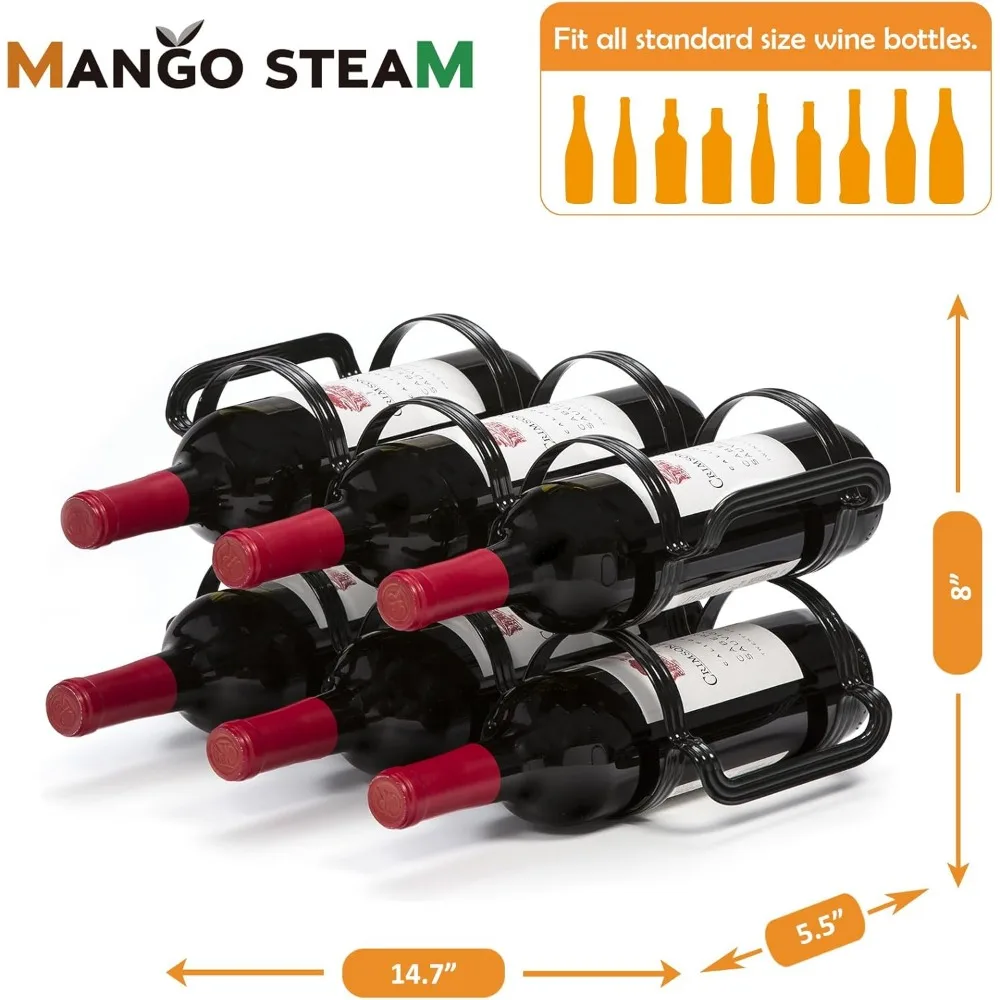 6-Bottle Countertop Wine Rack - Steel Storage Organizer for Kitchen, Pantry, Fridge in Black