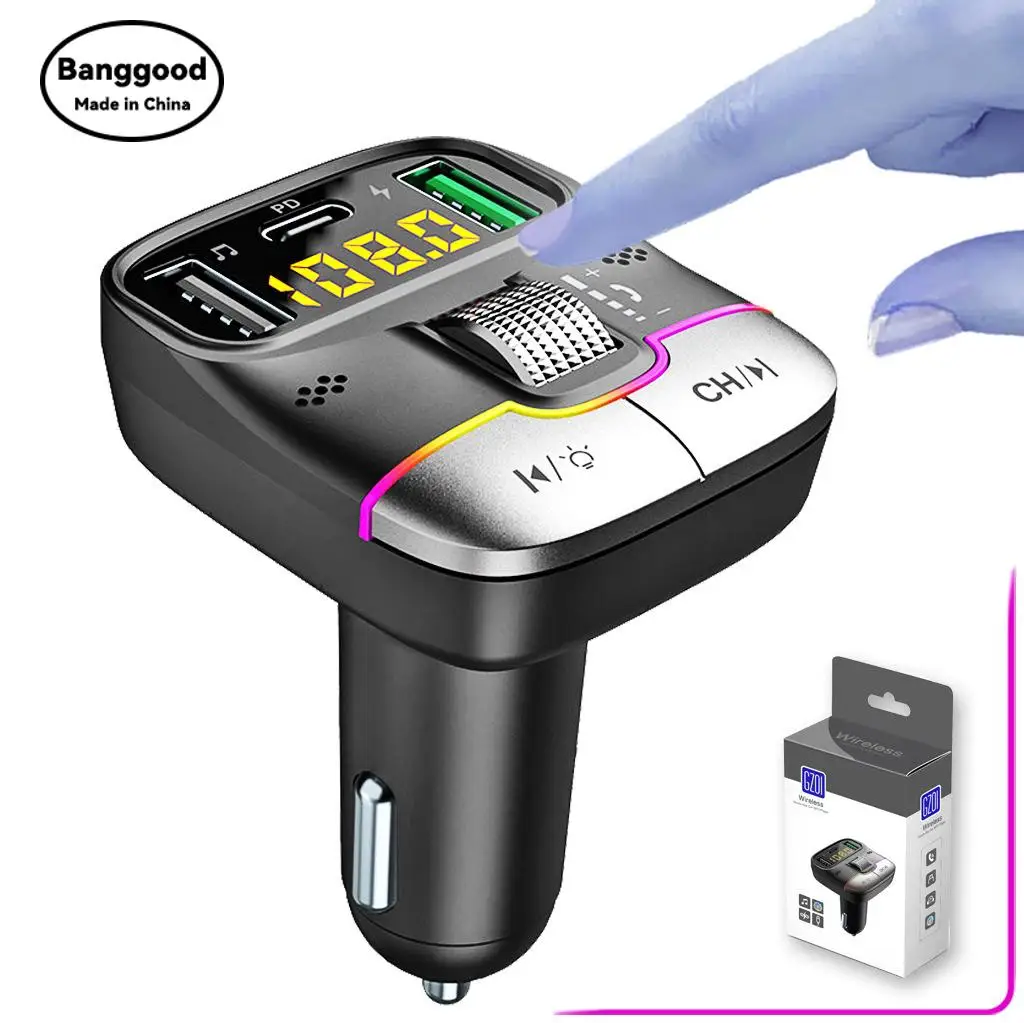 New GZ01 Car PD Charger FM Transmitter Bluetooth Hands-free Cigarette Lighter Digital Display Car Charger Mobile Phone