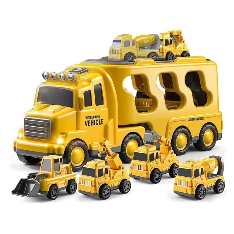 

BEDW-Construction Truck 5-In-1 Yellow Cars For Toddlers 1-3, Christmas Birthday Gifts For Kids