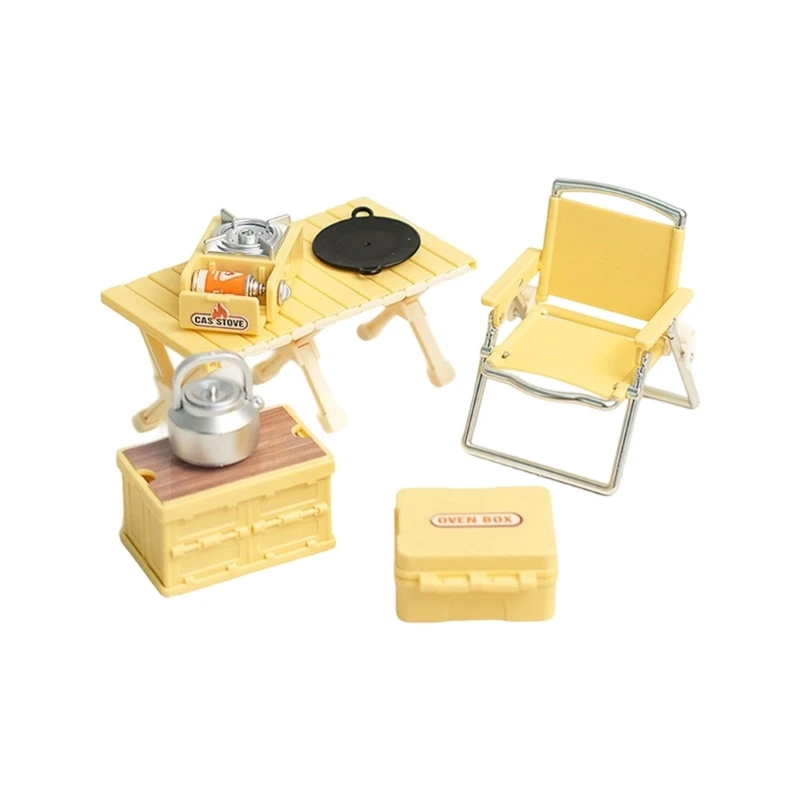 Cadeira acampamento miniatura realista, modelo estatueta, conjunto para casa boneca, configuração cena,