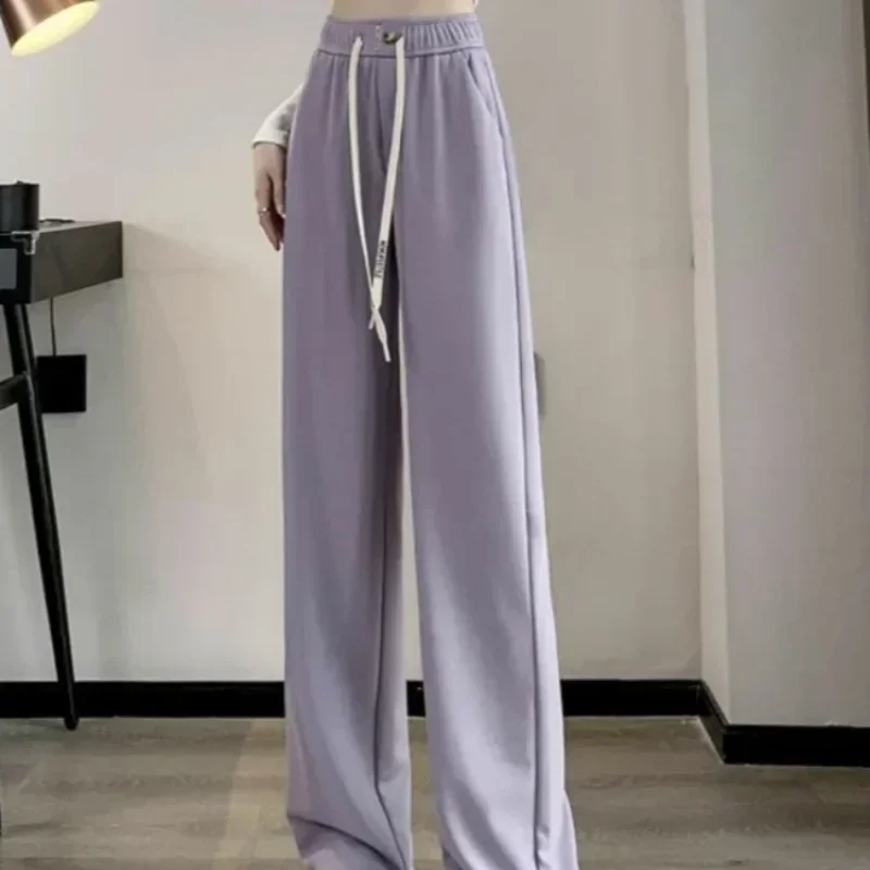 Autumn Winter Wide Leg Pants for Women Knitted Woman Trousers Cotton Chic and Elegant Vintage Classic Harajuku Elastic Clothing