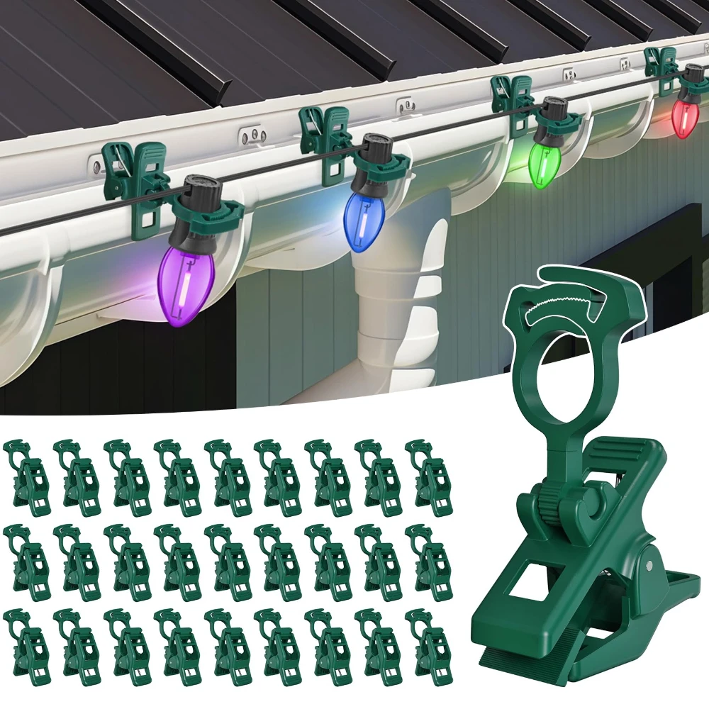 Christmas Lights Spring Clips Universal Holiday Lights Quick Spring Clips Shatterproof Shingle Gutter Clips for Outdoor Lights