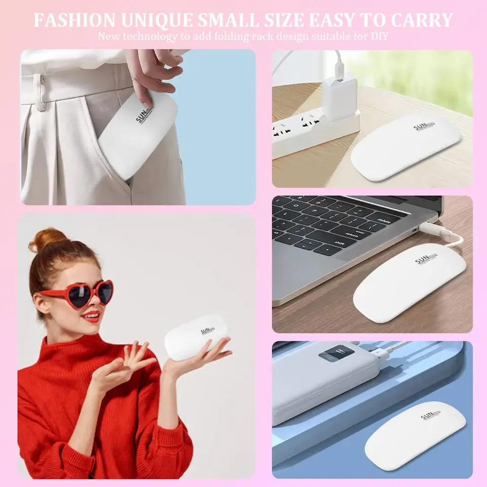Lámpara mini mouse de 6 W UV LED para secado de esmalte de uñas, 6 LED portátil, luz para manicura en casa, máquina de fototerapia USB para gel 4