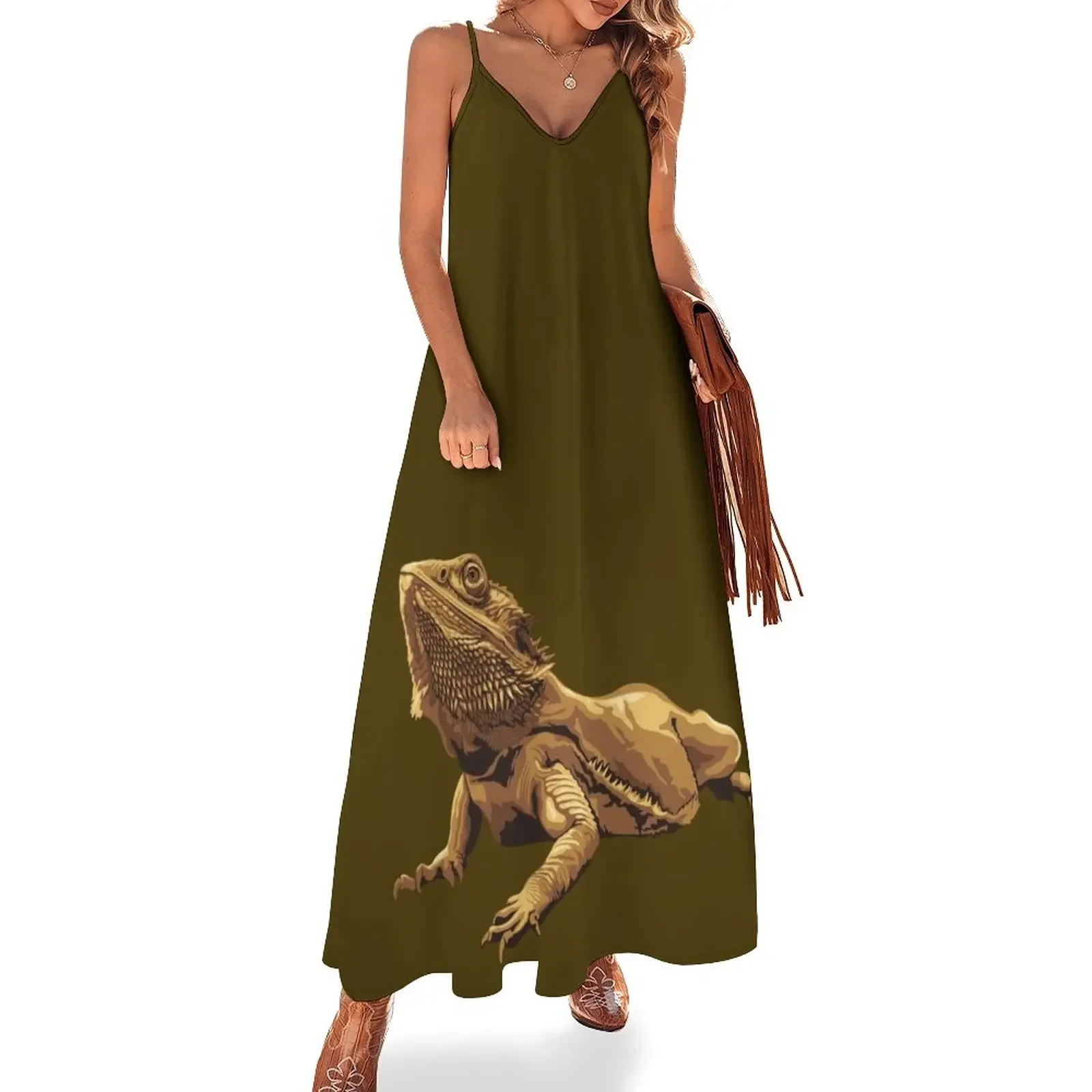 

Bearded dragon illustration Sleeveless Dress Clothing female womans clothing long dress women summer dress