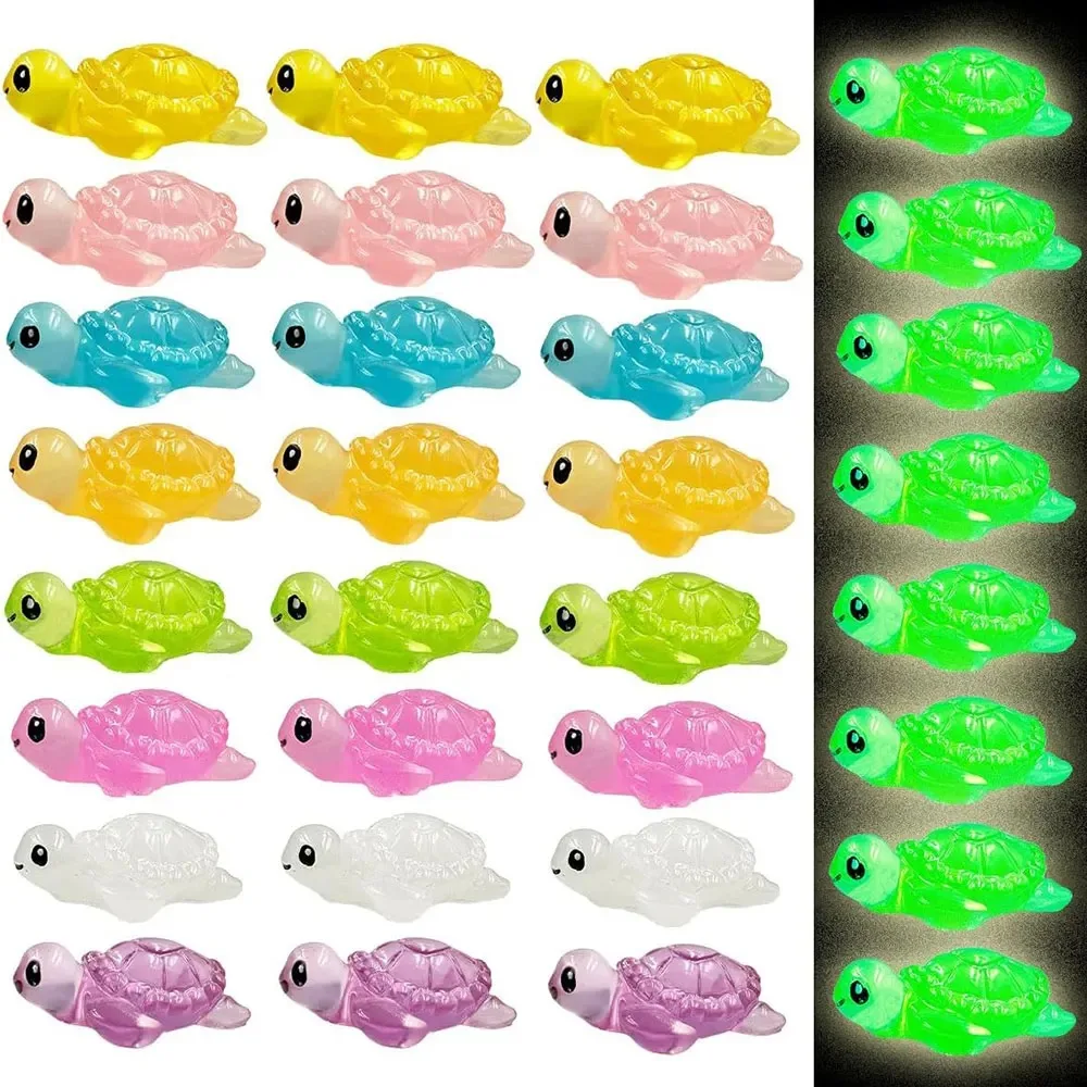 10pcs Miniature Turtle Figurine Resin Mini Turtle Figures Glow in The Dark Tiny Sea Turtle Animal Figurine Luminous Realistic