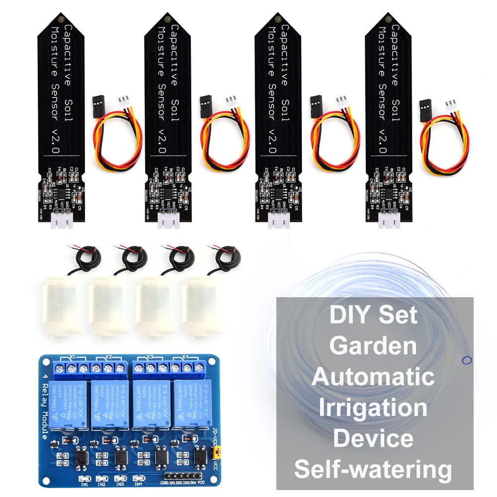 DC5V 4-Way Automatic Irrigation System Self Watering DIY Parts Garden Greenhouse Flower Water Pump Smart Soil Moisture Sensor