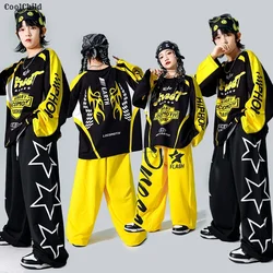 Girls K-pop Sweatshirt Yellow Vest Letter Joggers Pants Boy Hip Hop Costumes Children Streetwear Kids Jazz Dance Clothes Sets