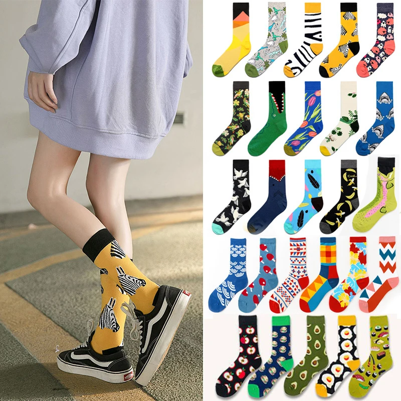 Novelty Happy Funny Men Graphic Socks Combed Cotton Omelette Frog Crazy Burger Salmon Corn Avocado Bird Fish Sock Christmas Gift