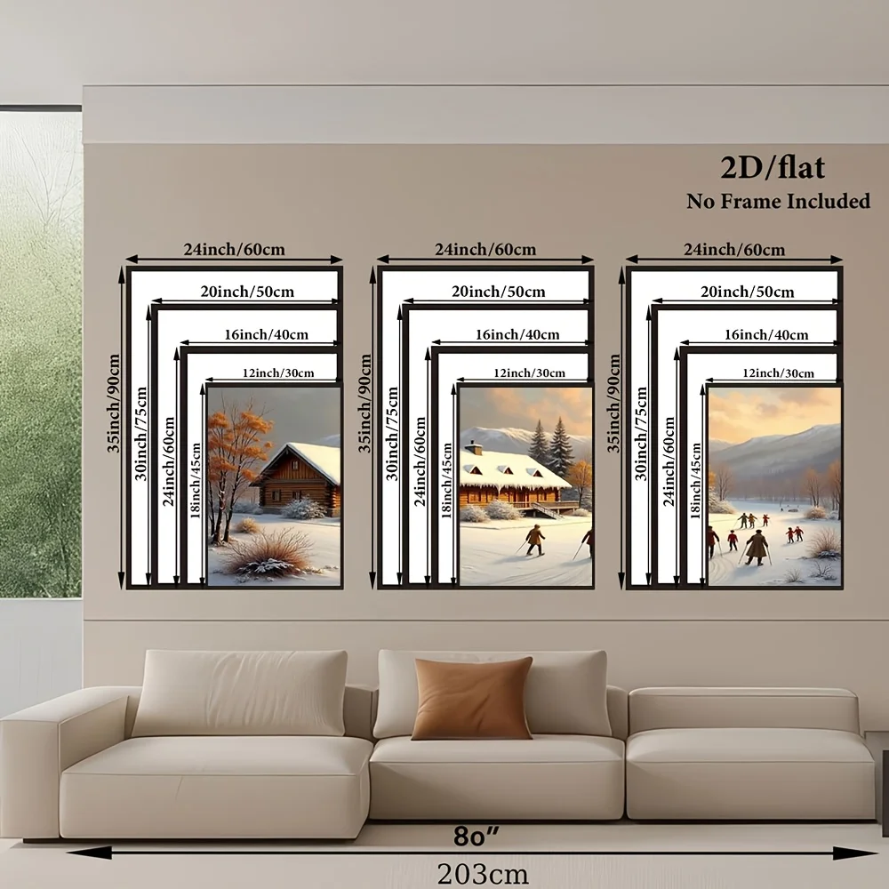 2D مسطح 2D/مسطح، 3 قطع، ملصقات ومطبوعات، لوحة قماشية - بدون إطار، رسم الناس للتزلج على الجليد، صالون تجميل، مطاعم، كاليفورنيا #3