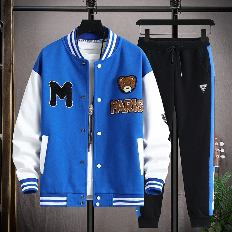 Men Sports Tracksuits Sets Hooded Baseball Uniform Set Spring Autumn Casual Loose Fit Couple Sportswear