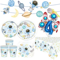 Blue Planet Astronaut Space Disposable Tableware Outer Space Birthday Tablecloth Paper Plate Cup Napkin Astronaut Party Decors