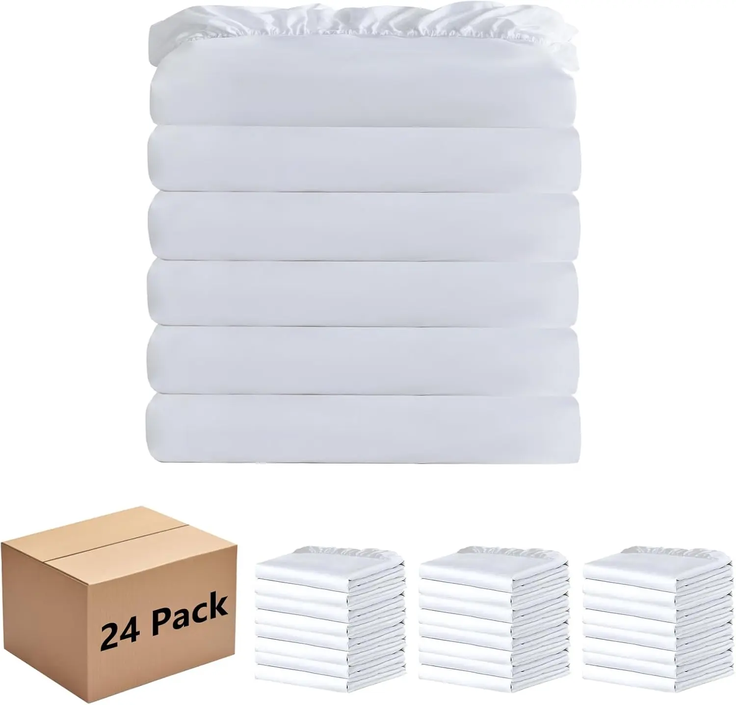 

White Bulk Full Fitted Sheet Only Deep Pocket 24 Pack, Qui Sort Bottom Bed Sheets Color-Coded Label Threads, Soft Brushed