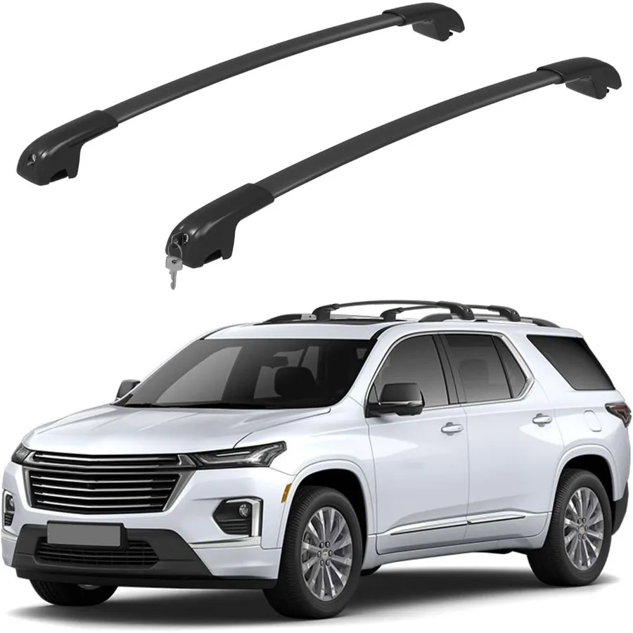 Bagażnik dachowy z blokadą, udźwig 150 kg, kompatybilny z Chevrolet Chevy Traverse 2022 2023 2024 2025 2026, aluminiowe relingi dachowe.
