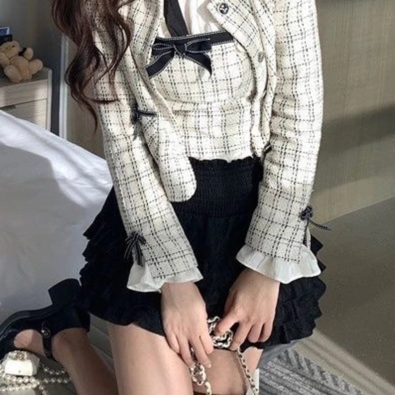Y2k spódnice damskie Lolita moda na cały mecz Harajuku randki baletcore seksowne Hotsweet wielowarstwowe w pasie Mini Faldas College Ins