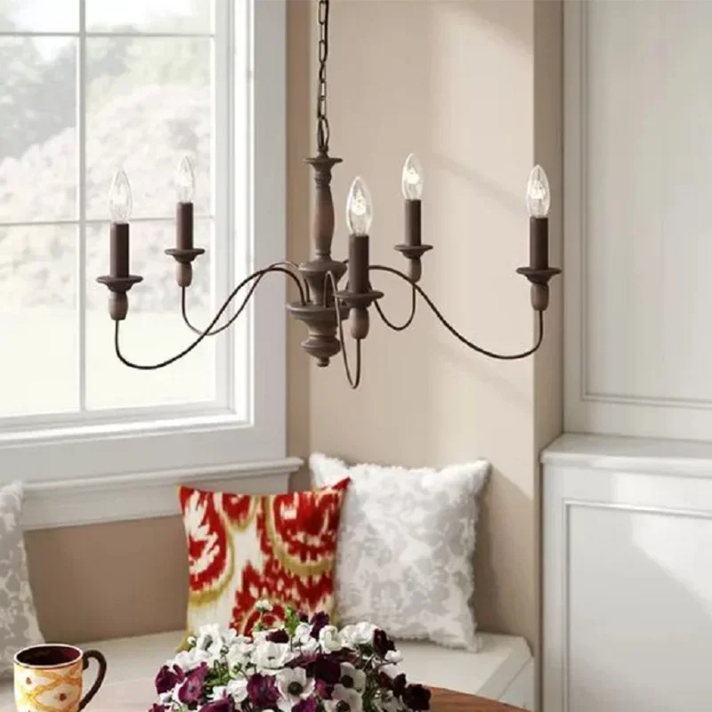 American minimalist medieval wood chandelier, creative bed and breakfast bedroom lamp