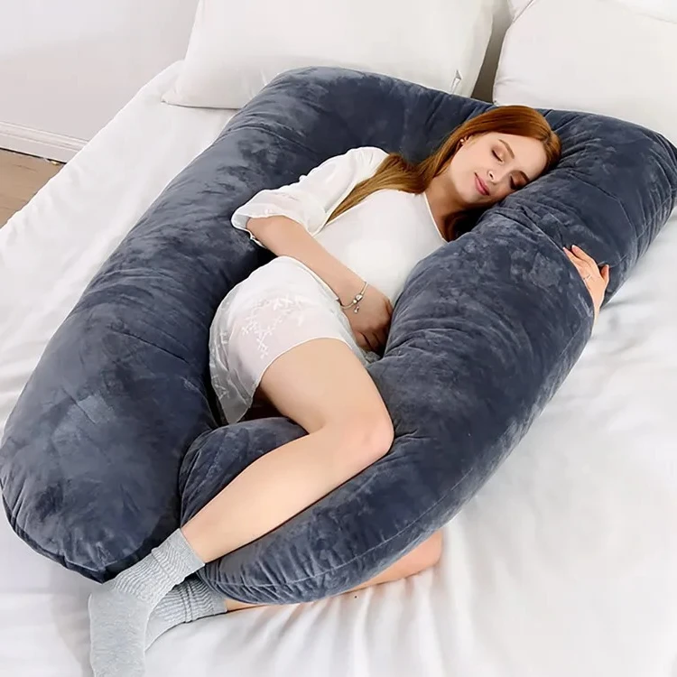 Soft Fleece U-Shaped Pregnancy Pillow - Multi-Function Maternity Body Pillow with Lumbar & Abdominal Support for Side Sleeping