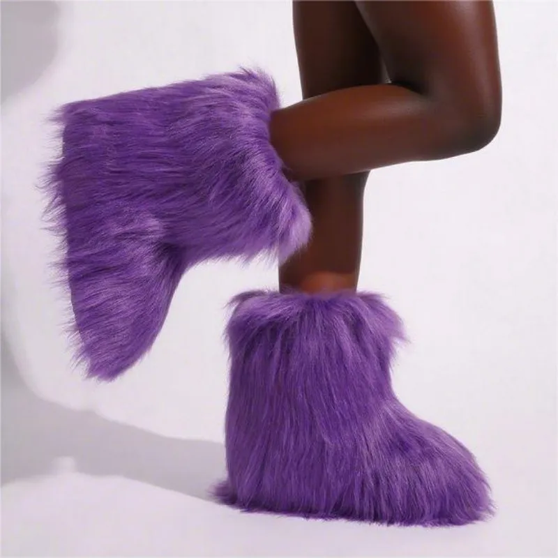 

Jinxixi Fur Boots Women's Winter Footwear White Black Pink Fluffy Furry Faux Fox Fur Big Size 46 Plush 2025 Snow Fashion Ankle