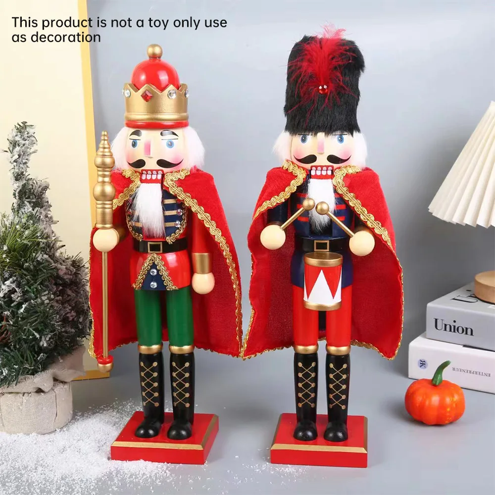 2025New Year Decoration 38CM Nutcracker Puppet Sculpture Cloak King Band Style Wooden Doll Desktop Ornaments Red Christmas Gift