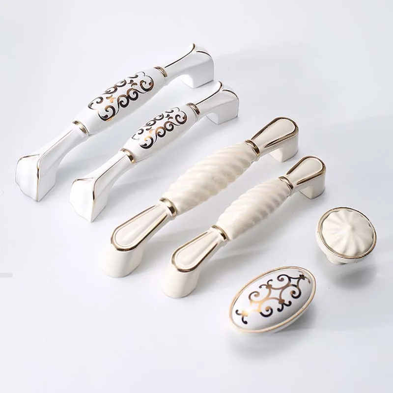 European Style Ceramic Handle White Cabinet Door Modern and Simple High-end Cabinet Door Handle Drawer Shoe Cabinet Handle