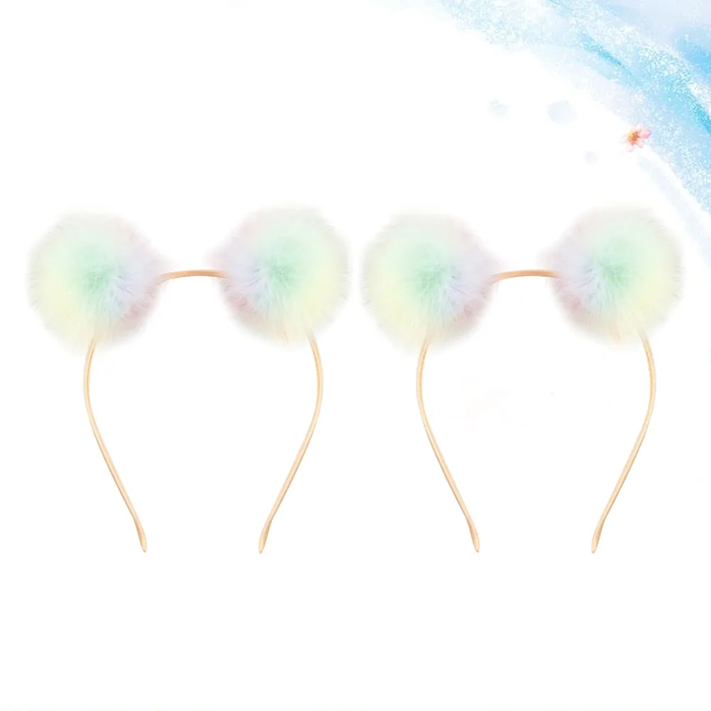 

2Pcs Cat Ear Hairband Cute Elastic Headwear Party Carnival Christmas Supplies Cat Ear Hair Band Ball Headdress