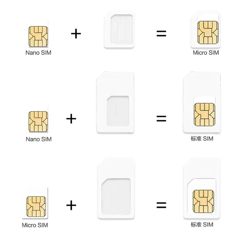 Nano SIM Card to Micro Standard Converter 4 In 1 Micro Sim Convert Adapter With SIM Card Tray Opener For iPhone Huawei Cellphone