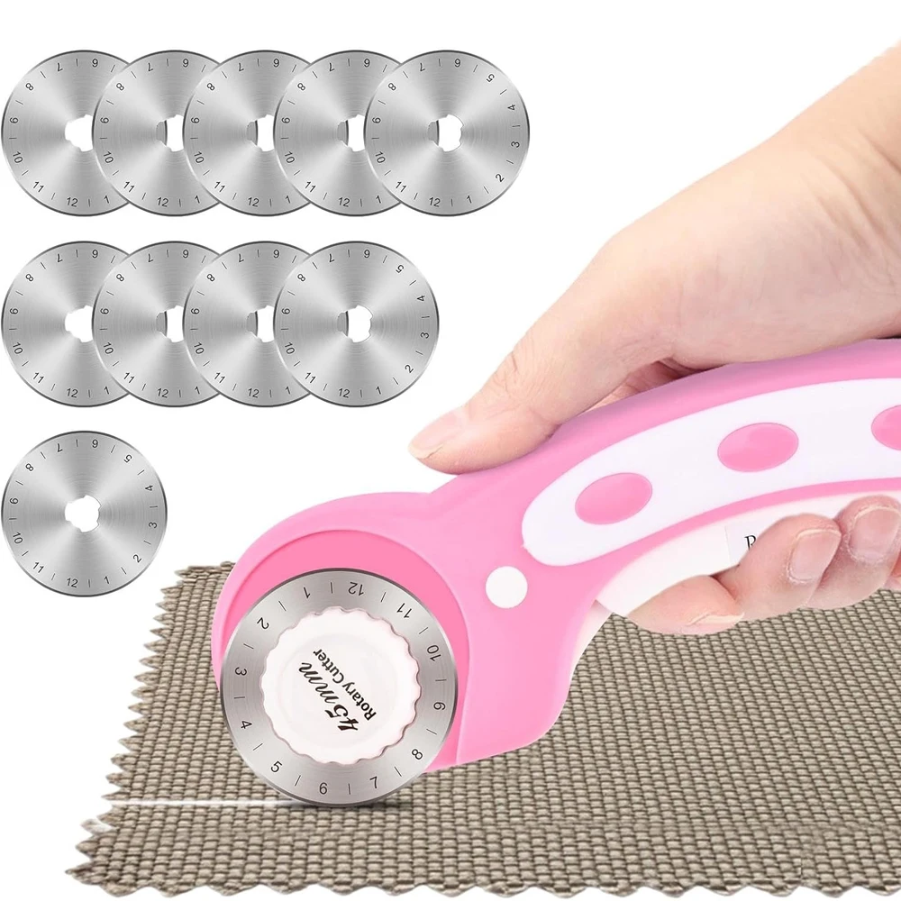 

45mm Rotary Cutter with 5pcs Blades Fabric Cutter with Safety Lock Ergonomic Handle Cutter Tool for Quilting Sewing Arts Crafts