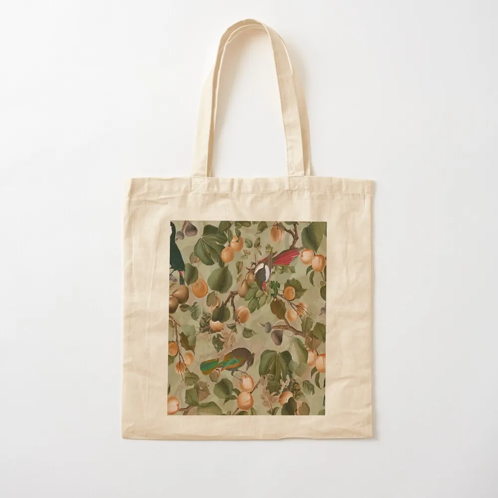 Tropical Birds And Fruits Jungle- Vintage Botanical Garden Pattern - sepia green Nightgarden Tote Bag