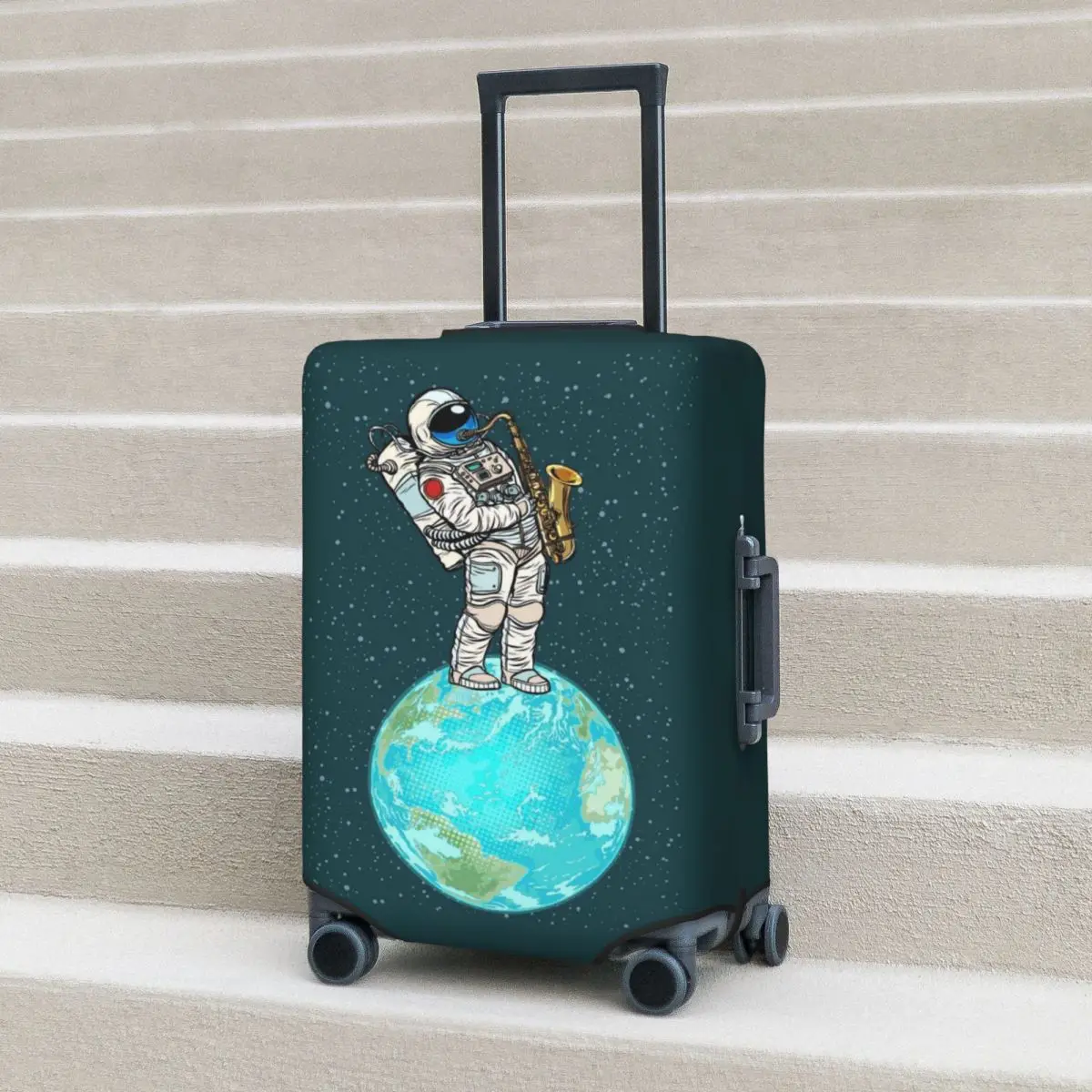 Astronaut Plays Saxophone Suitcase Cover Cartoon Business Holiday Practical Luggage Accesories Protection