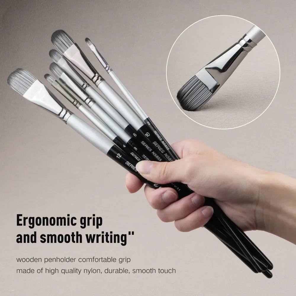 6 pcs Set Paint Brushes Nylon Hair Hazel shaped Artist Acrylic Long Silver Black Rod Painting Brush for Oil Gouache Watercolor
