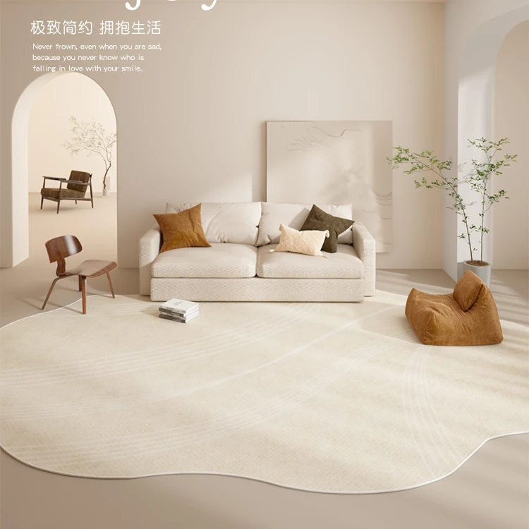 

Minimalist Cloakroom Shaped Carpet Thick Rugs for Bedroom Irregular Living Room Decoration Striped Rug Cream Plush Anti-slip Mat