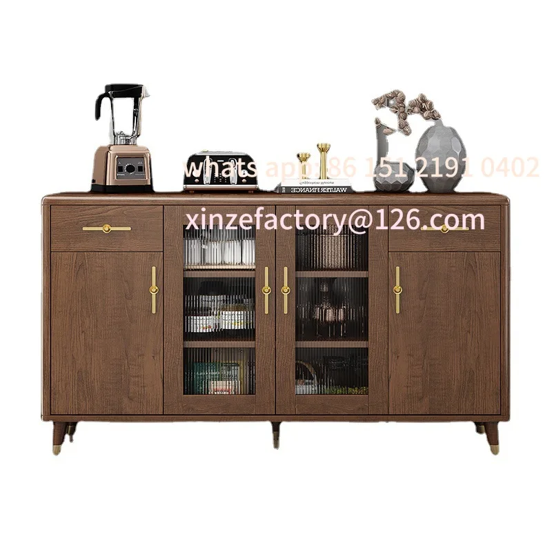 

Customizable new Chinese side cabinet, all solid wood wine cabinet, integrated against the wall, household living room storage,