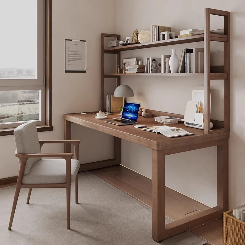 Simple modern study solid wood desk computer desk bookshelf integrated combination suitable for bedrooms and living rooms