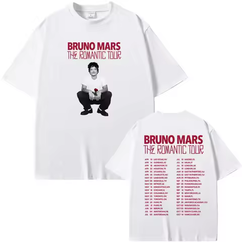 2026 The Romantic Tour TEE American singer-songwriter Bruno Mars High Quality Fashion Tee-shirt Fashion 100%Cotton Camisetas