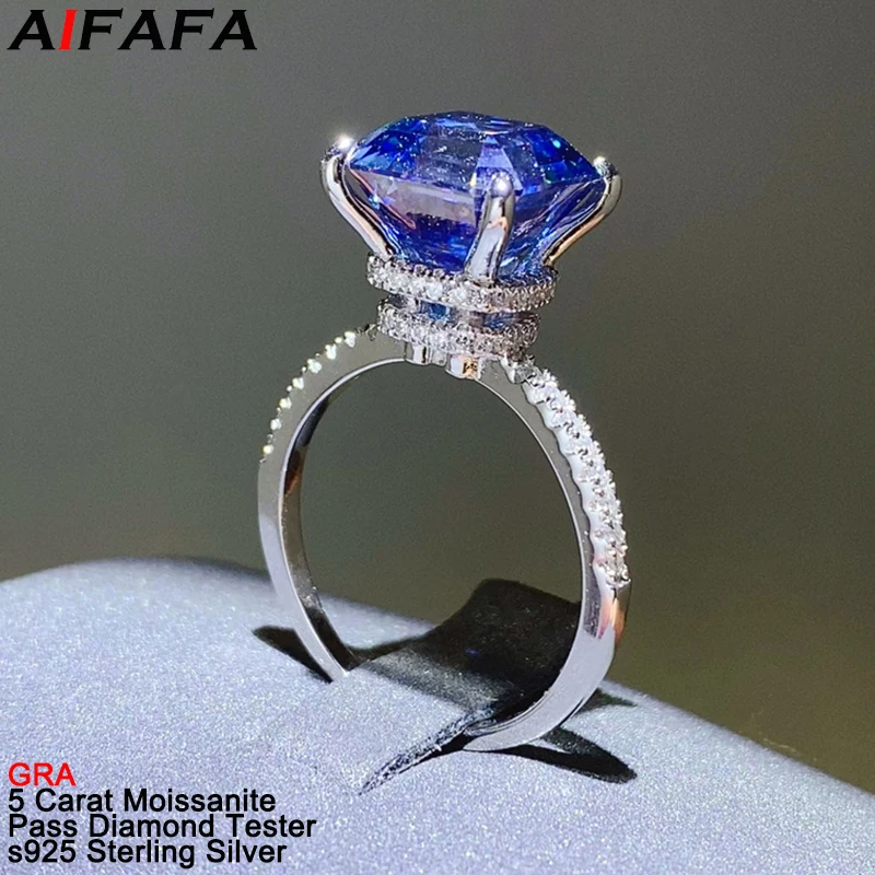 5 Carat Sapphire Moissanite Rings s925 Silver Blue Moissanita Gemstone Luxury Wedding Ring Fine Jewellery Pass Diamond Tester