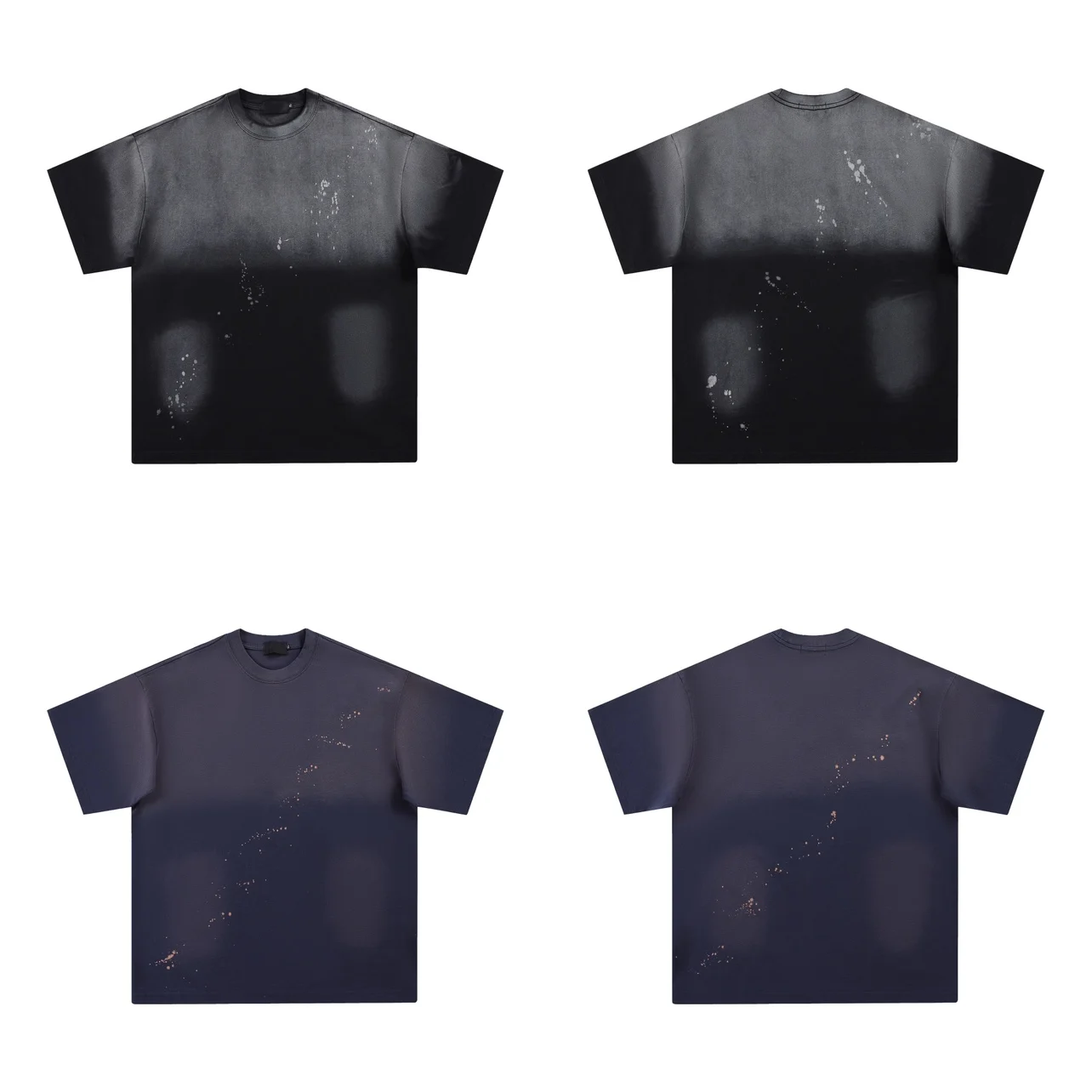 2025 Summer New American Retro High Street Gradient Distressed Short Sleeve T-Shirt Round Neck Casual Loose Street Top for Men