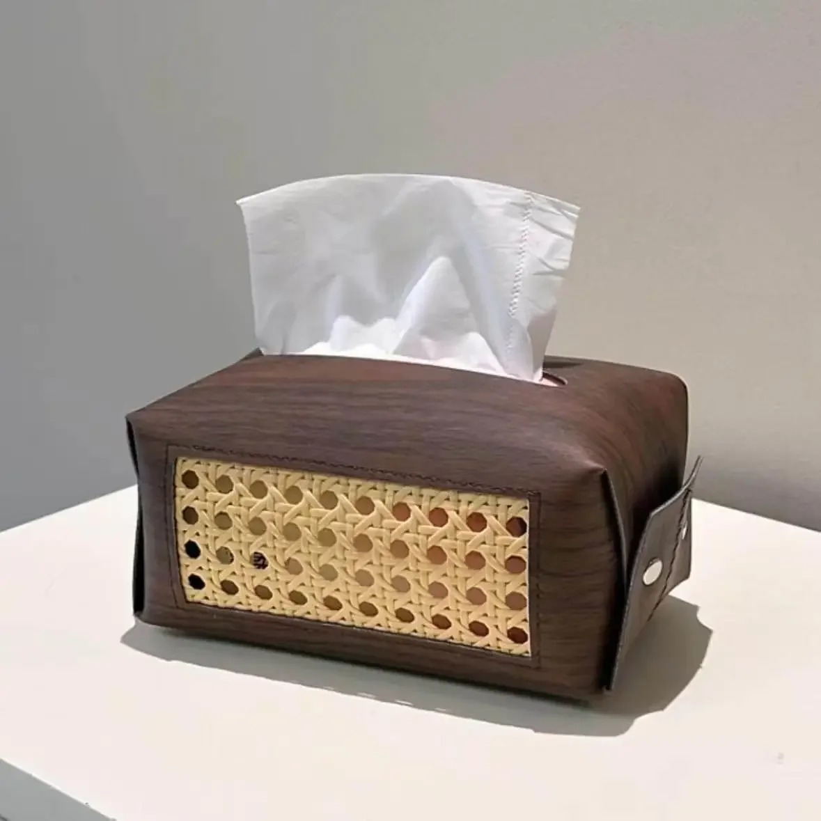 Wicker Basket Tissue Box Living Room Coffee Table Napkin Storage Box Mid-Century Style Drawer Napkin Box Bedroom Desktop Napk...