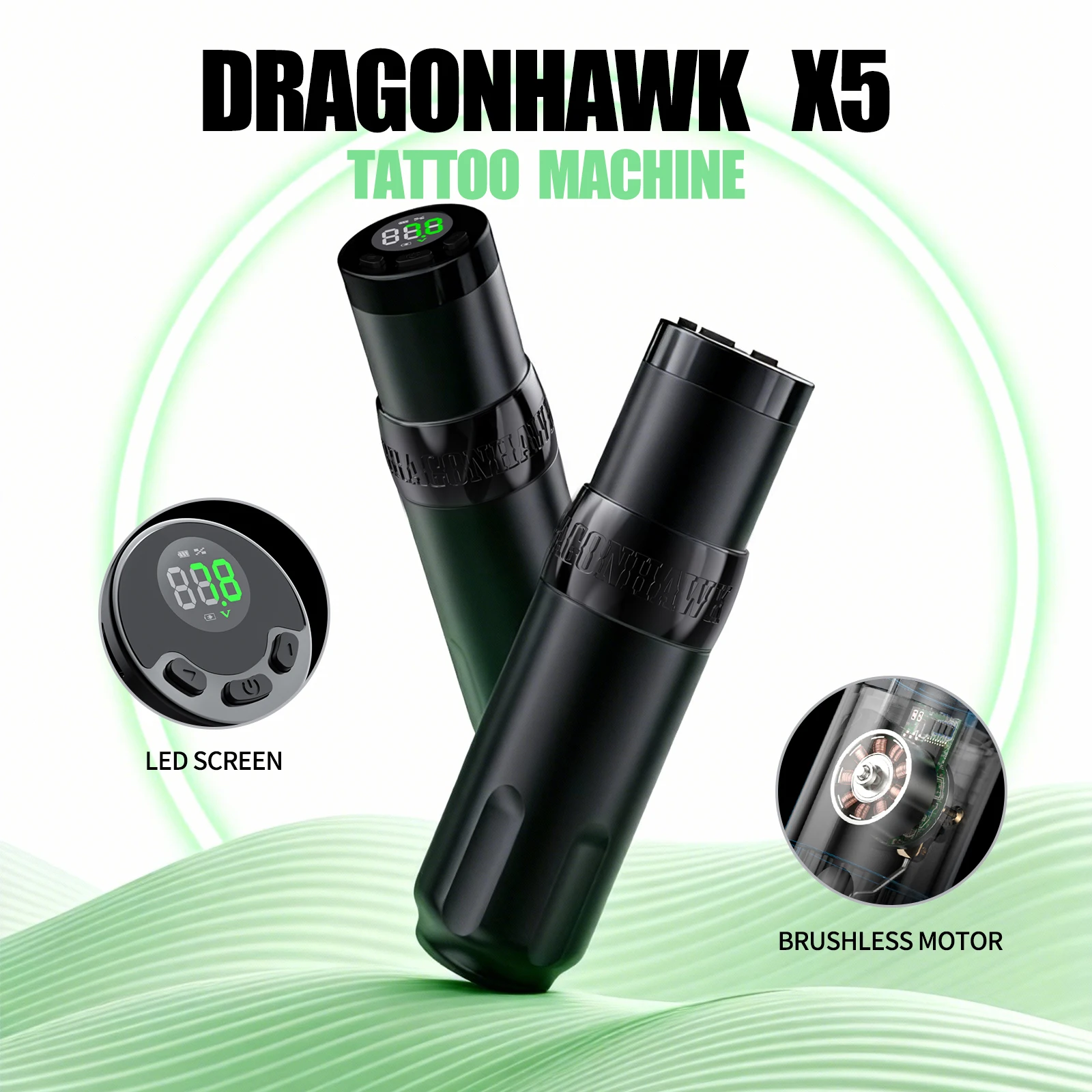 

Dragonhawk X5 Wireless Tattoo Machine Brushless Motor 4.0mm Stroke LED Display Rotary Battery Pen Permanent Makeup Body Art Pen