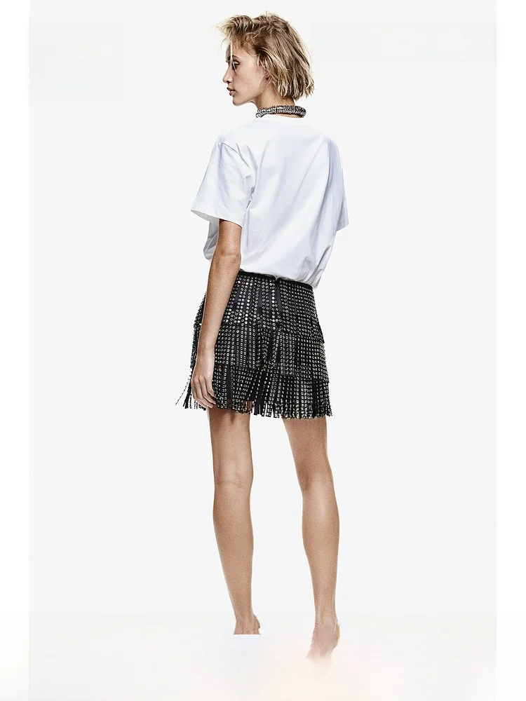 

H&M Women's Dress Diamond Fringe Party Skirt Short Length Polyester And Spandex Blend mid Waist Design Elegant Style