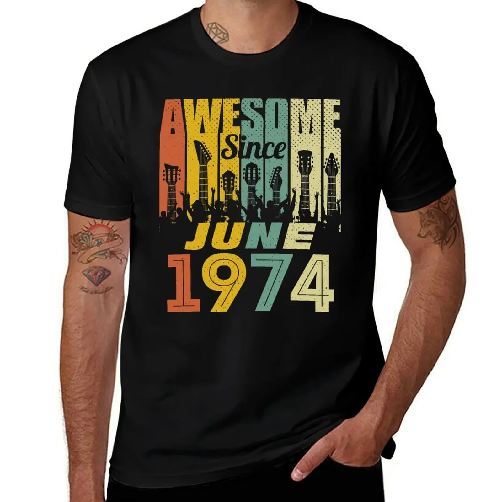 Awesome Since June 1974 Birthday Gift Ideas T-Shirt sweat blue lock mens t shirts